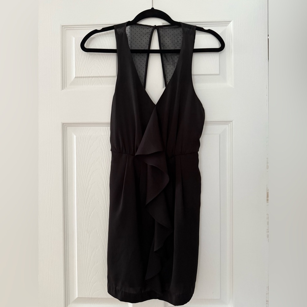 BCBGeneration Open Back Black Dress with Ruffle Detail